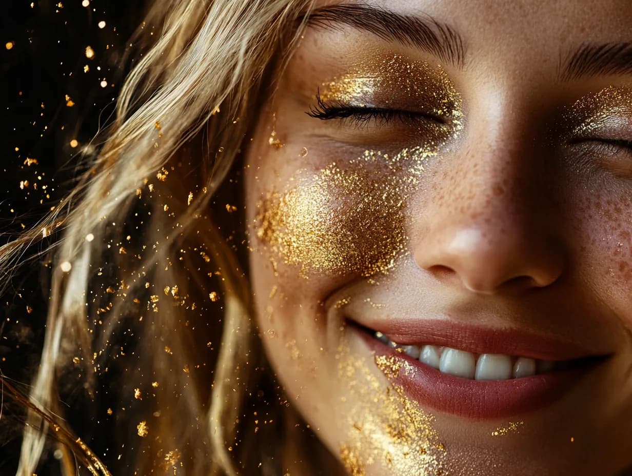 Šťastná žena s jiskřivými detaily